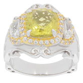 Cushion yellow sapphire sterling silver ring with accent stones, showcasing elegance and luxury in jewelry.